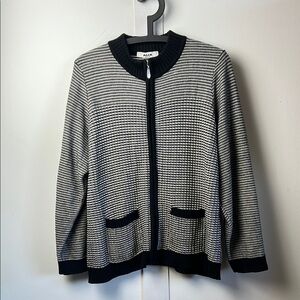 Alia Petite L Black White Striped Sweater Cardigan